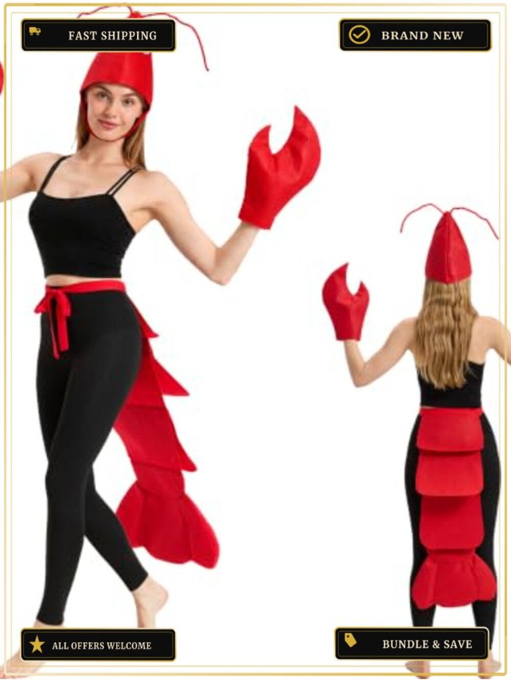 Lobster Crawfish Costume Set with Hat Claws and Tail One Size